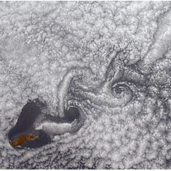 MISR captured this image of atmospheric vortices near Guadalupe Island on June 11, 2000.