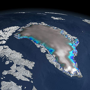 This visualization from the Ice, Cloud, and land Elevation Satellite (ICESat) shows changes in elevation over Greenland.