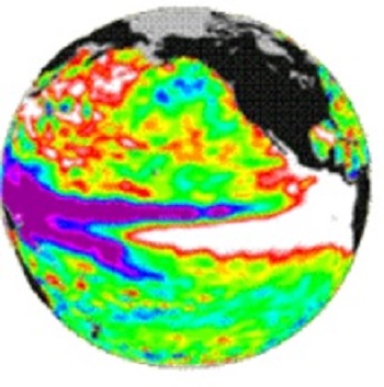 The image above shows Pacific Ocean temperatures at their peak on December 10, 1997.