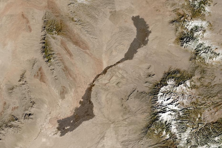 True-color reflectance image of the Carrizozo Volcanic Field in New Mexico on 13 January 2024 from the MSI instrument aboard the Sentinel-2A satellite 