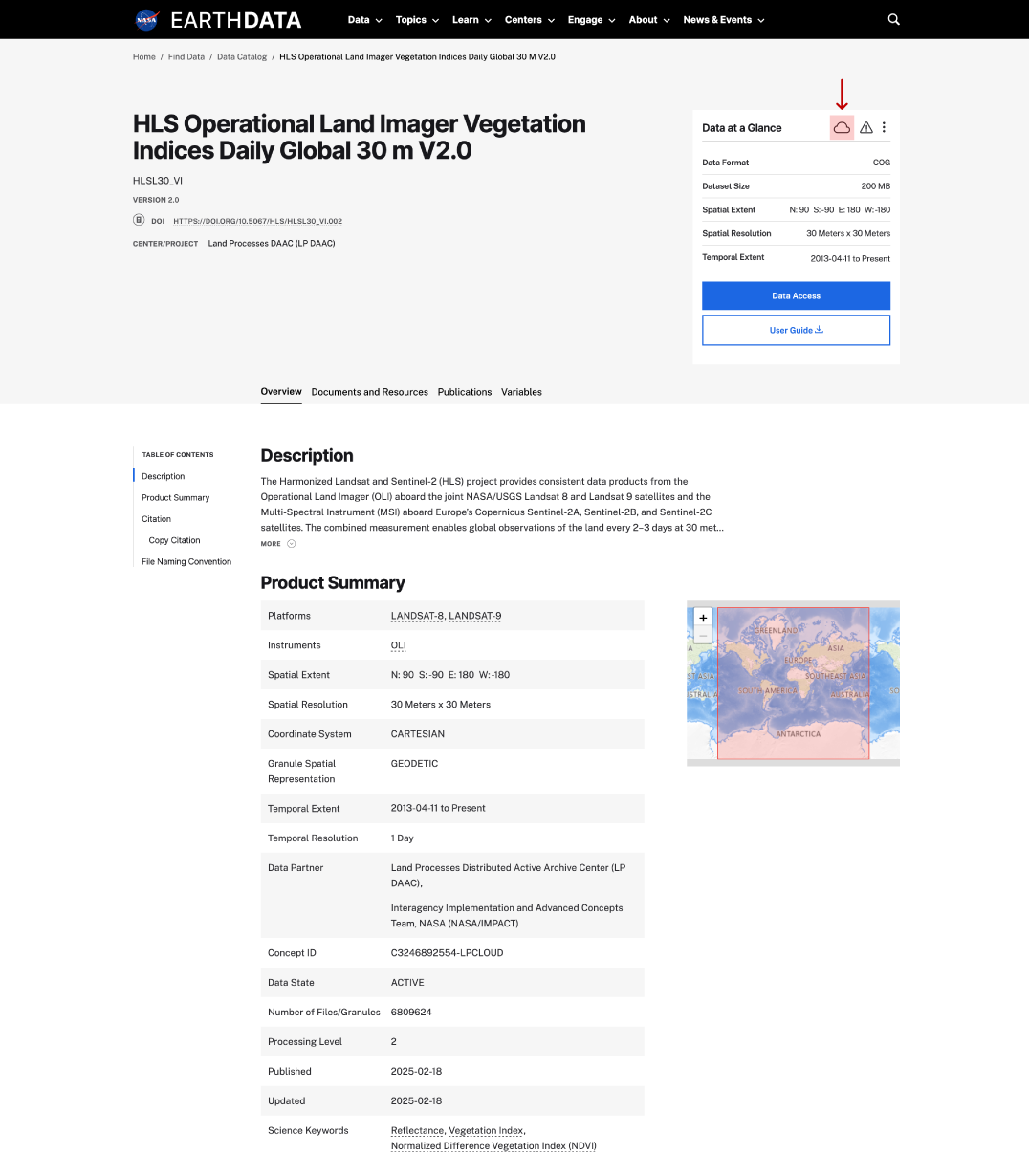 cloud icon on dataset page