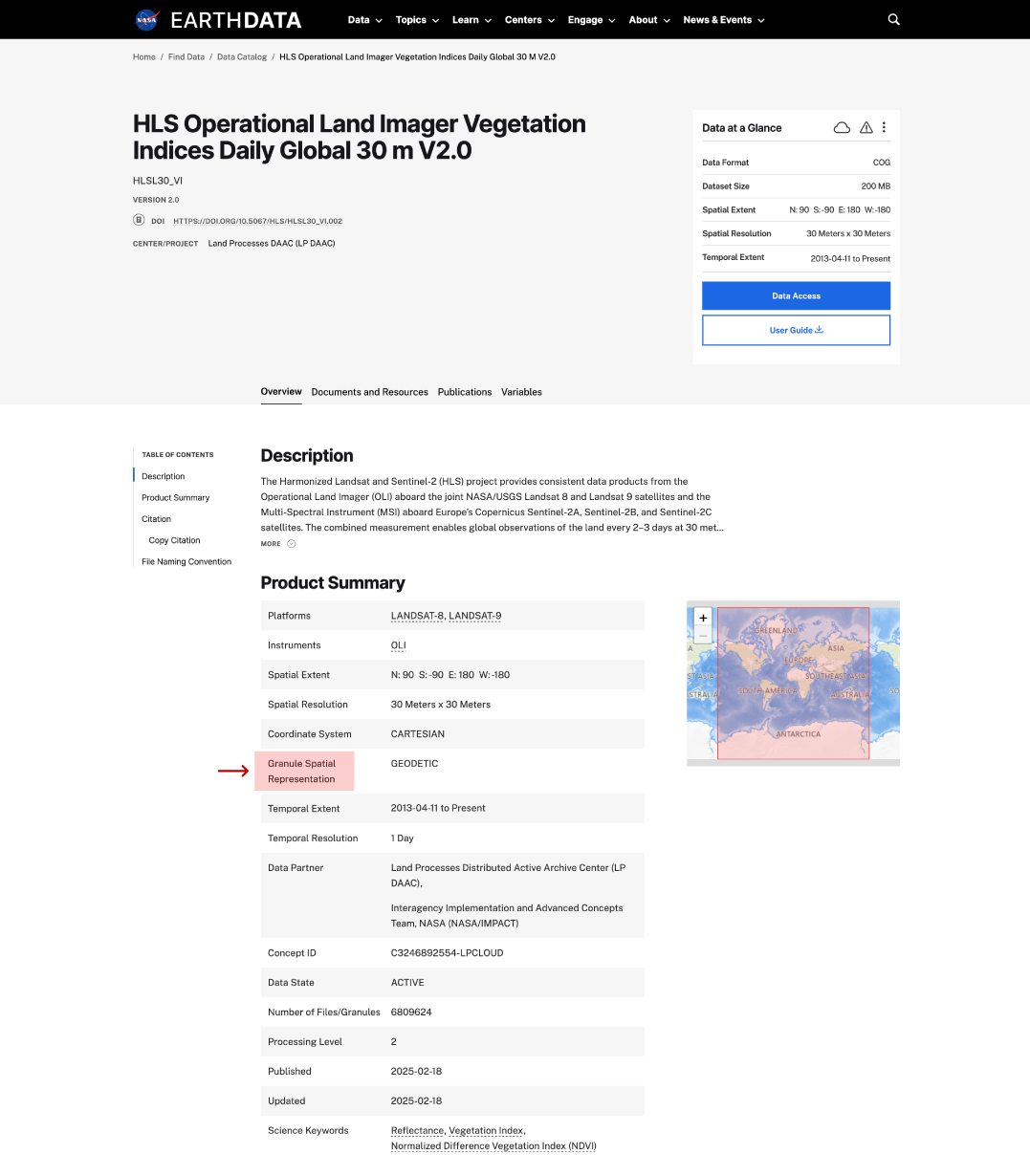 granule spatial representation on dataset page