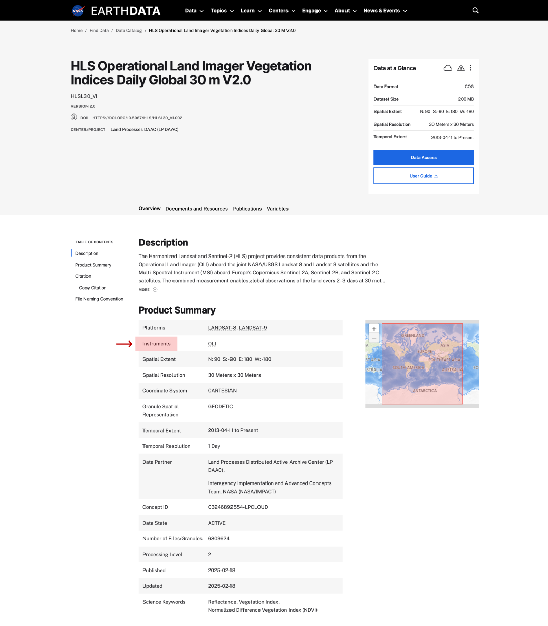 instruments on dataset page