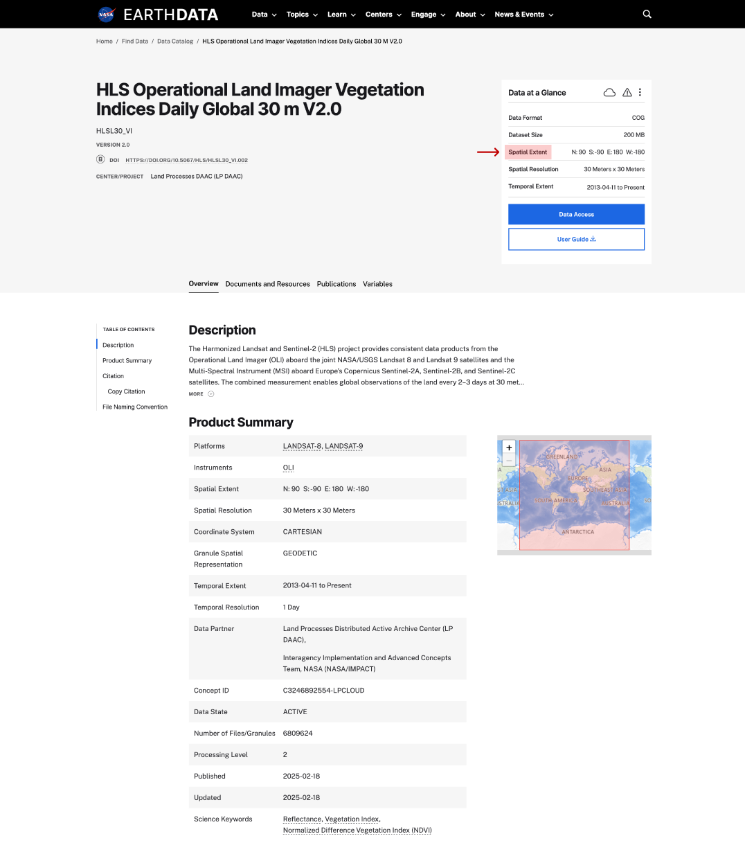 spatial extent on dataset page
