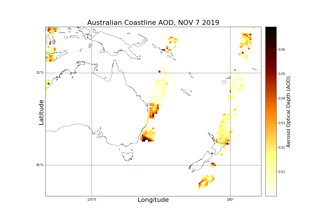 Visualizing Australian Coastline Aerosol Optical Depth
