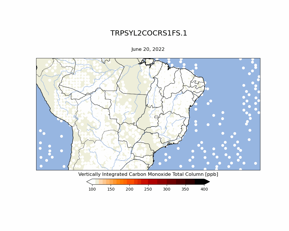 This animation shows retrievals of carbon monoxide in Brazil.