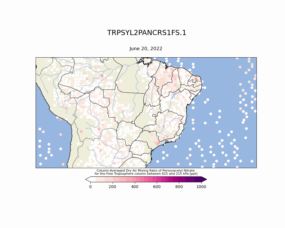 This is an animation of peroxyacetyl nitrate using TROPESS data over northern South America. 