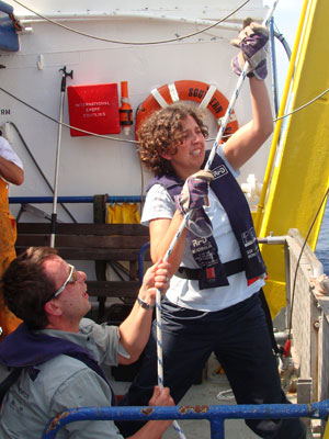 Research team hauling in live salps to sample