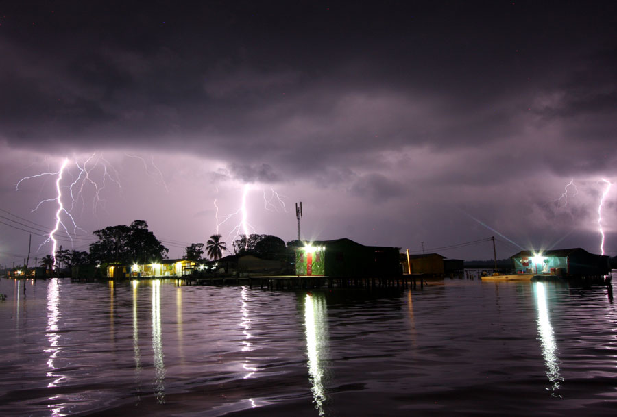 Photograph of lightning near a village at the mouth of the Catatumbo River in Venezuela