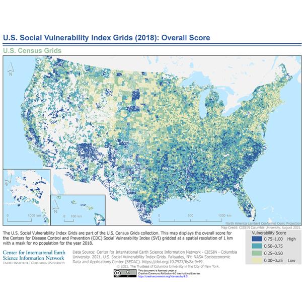 Social vulnerability index announcement thumbnail screenshot of U.S. with colors indicating social vulnerability