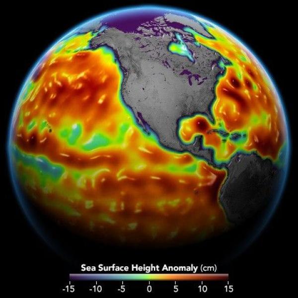 Global map of sea surface height anomaly, 2021