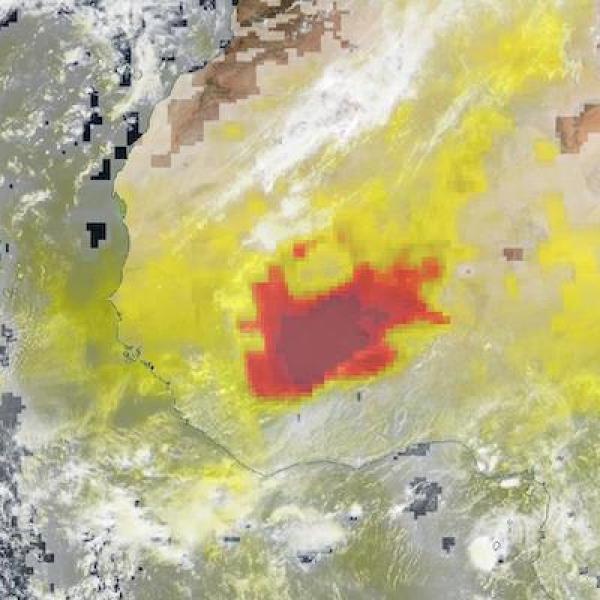 Dust Storm in Burkina Faso on 2 May 2021 (Suomi NPP/OMPS and VIIRS)