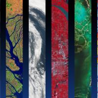 six vertical bands showing various satellite images