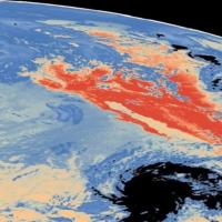 A visualization of Land Surface Temperature (LST) over North America and the Pacific Ocean from the Geostationary Earth Orbit Land Surface Temperature Hourly North and South America (GEOLST4KHR) product on May 28, 2002.