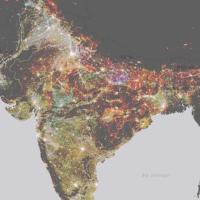 This image of Visible Infrared Imaging Radiometer Suite (VIIRS) Plus Defense Meteorological Satellite Program (DMSP) Change in Lights (VIIRS+DMSP dLIGHT), v1 (1992, 2002, 2013) data from SEDAC's POPGRID Viewer shows change in nighttime lights data within India between 1992 and 2013.