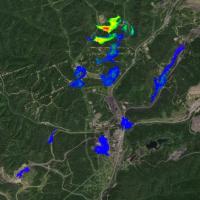 Methane emissions detected by GHGSAT over the volcano Mount Fentale, Ethiopia on January 31, 2025 at 07:59:33 UTC. The image shows a Mapbox basemap satellite image of the volcano with the GHGSAT-detected emissions data superimposed on top. A rainbow colour ramp for the plumes shows the enhancement of methane above local background levels in parts per billion, with dark blue as low and bright red as high. The emission rate is estimated to be 58 metric tonnes per hour.