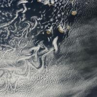 True-color corrected reflectance image of swirling clouds in the Atlantic Ocean near Cabo Verde on 12 March 2025 from the MODIS instrument aboard the Terra satellite