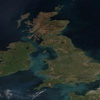 True-color corrected reflectance cloud-free view of the United Kingdom and Ireland on 2 April 2025 from the VIIRS instrument aboard the joint NASA/NOAA Suomi NPP satellite