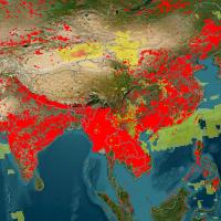 FIRMS image of fires over southeast Asia along with aerosol index data