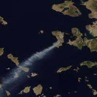 True-color corrected reflectance image of smoke emanating from wildfires on the the island of Chios, Greece on 23 June 2025 from the VIIRS instrument aboard the joint NASA/NOAA NOAA-21 satellite
