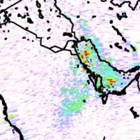 This image is a portion of a larger image showing sulphur dioxide data from the OMI instrument aboard NASA's Aura satellite.