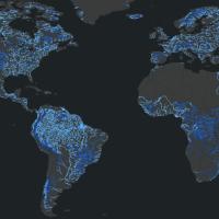  Global coverage of the Surface Water and Ocean Topography (SWOT) River Reach collection highlighting its 21 day global cycle of Water Surface Elevation (WSE).
