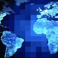 map of Earth with square pattern overlay