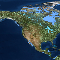 A graphic of the network of lakes and rivers in North America that are measured by ICESat-2. Image Credit: Michael Michael Jasinski