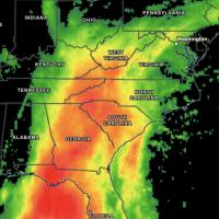 The 24-hour-average IMERG precipitation rate for the same date shown in the 30-minute image near the top of this story (Sept. 26, 2024). As is the case with the 30-minute image, the 24-hour image also shows rain associated with Hurricane Helene
