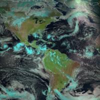 Geostationary Ring Natural Color RGB imagery global mosaic displayed in the FIRMS map viewer