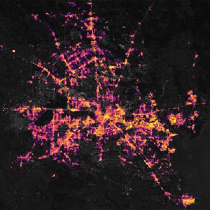 Global view of Earth's city lights from a composite assembled from day/night data