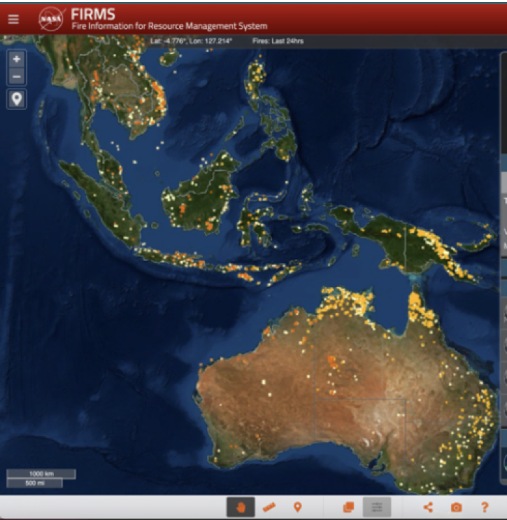 Satellite image of fires on Earth