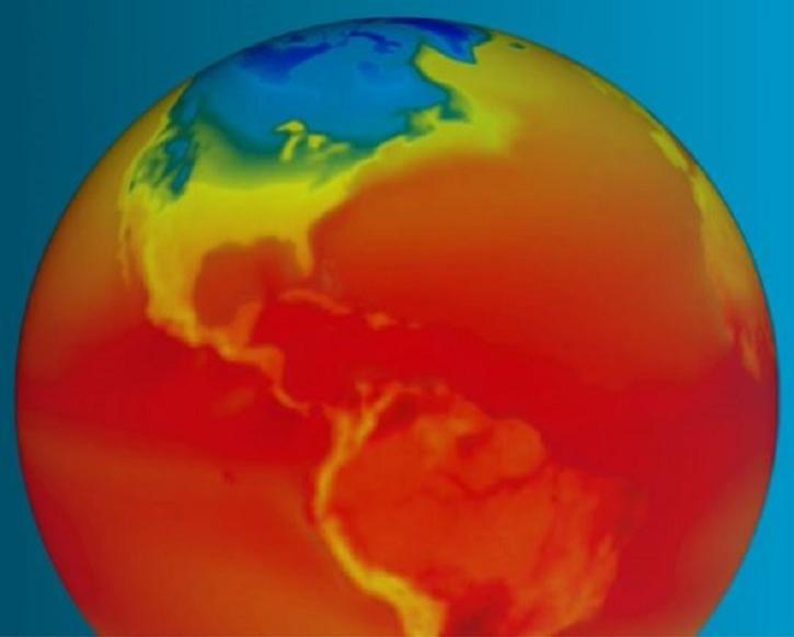 A graphic of the earth showing surface temperature data