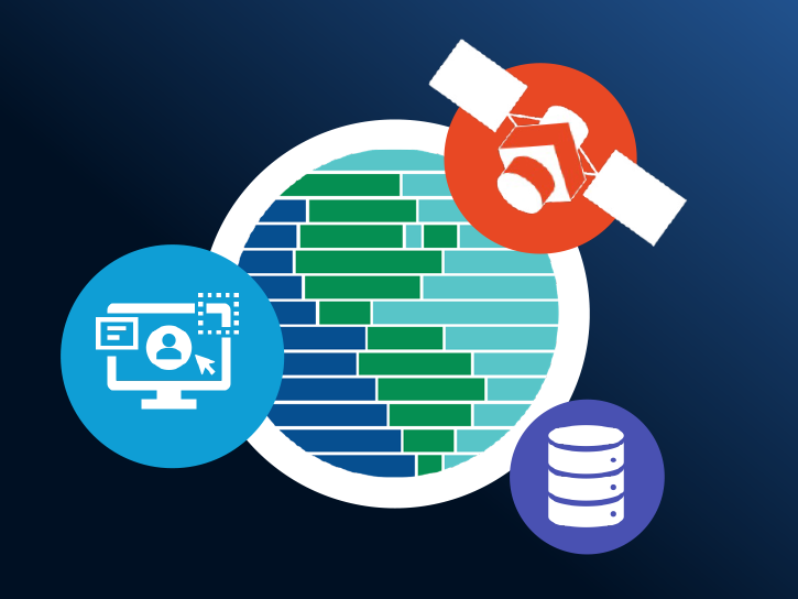 ESDS graphic designator surrounded by three stylized images of data, a computer, and a satellite