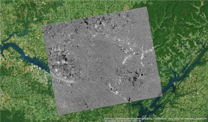 This image shows a log-ratio image with the ArcMap Imagery basemap