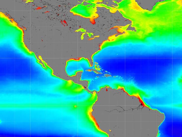 image of ocean color data on world map