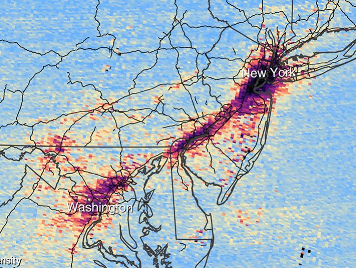 image of TEMPO data over Northeastern US