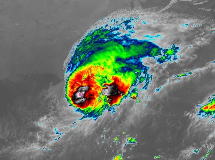 Clean Infrared GOES-East image of Hurricane Milton making landfall on the central west coast of Florida on October 10, 2024 at 12:00UTC.