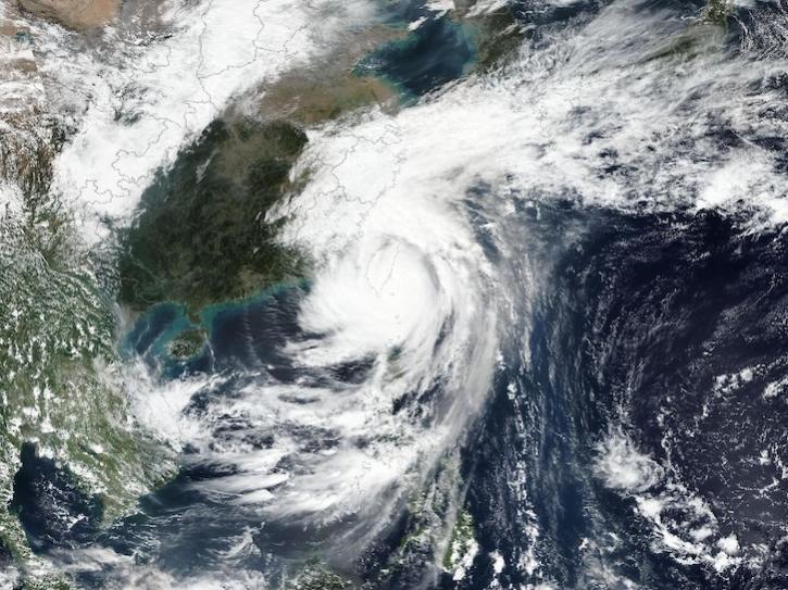 True-color corrected reflectance image of Super Typhoon Kong-Rey making landfall on Taiwan on October 31, 2024 from the VIIRS instrument aboard the Suomi NPP platform