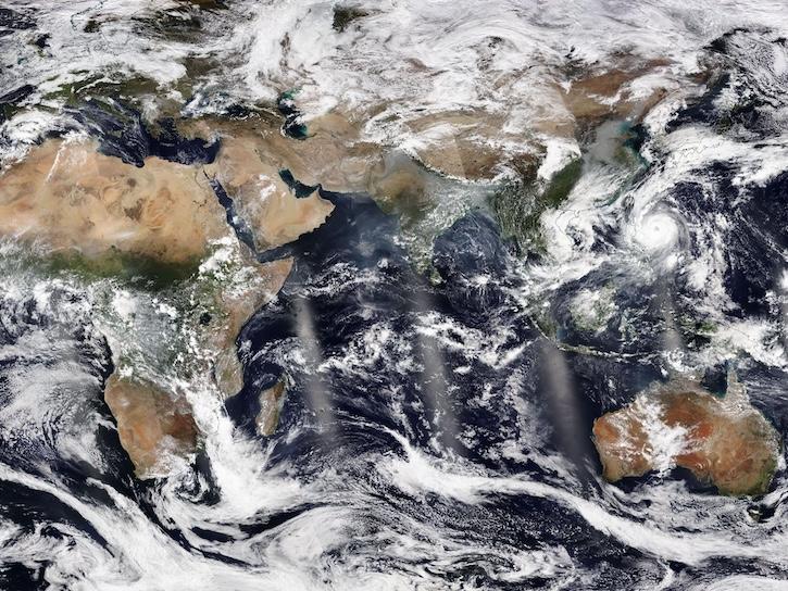 True color corrected reflectance image of Africa, Europe, and Asia from the VIIRS instrument aboard the NOAA-21 satellite 
