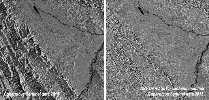 This image composite shows the before and after RTC of the mountains in Bolivia 