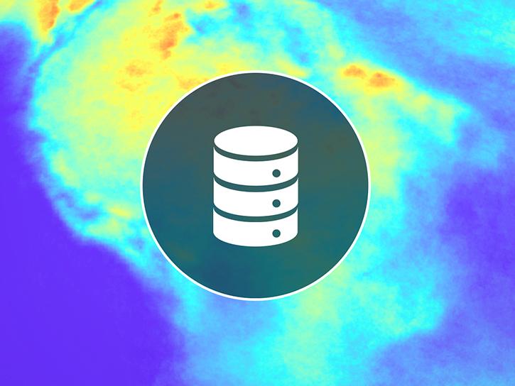 image of data stack icon on top of satellite GIS data