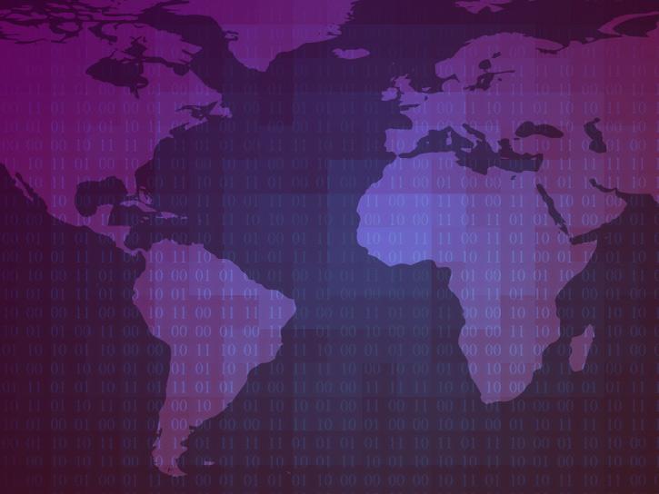 image of world map on binary code