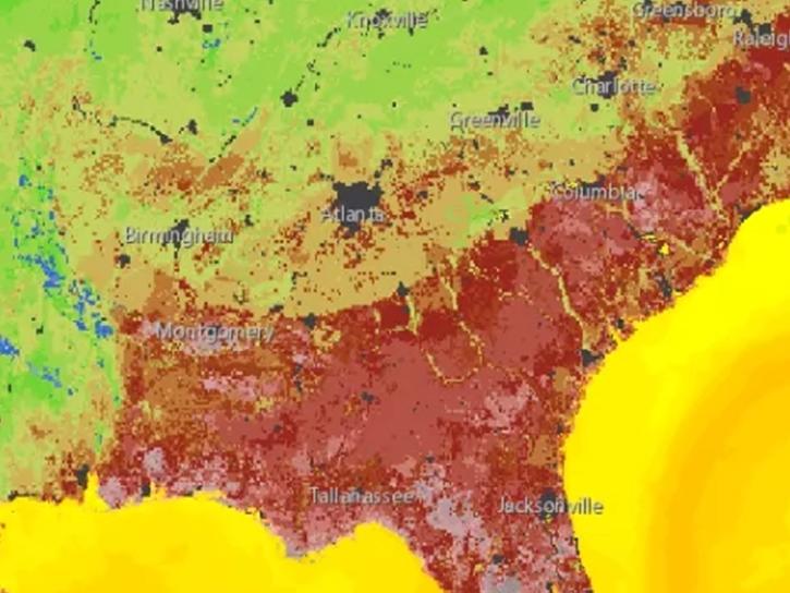 image of GIS data tracking hurricanes on the US east coast