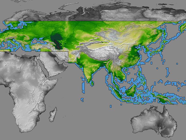 image of SRTM land surface data over Asia