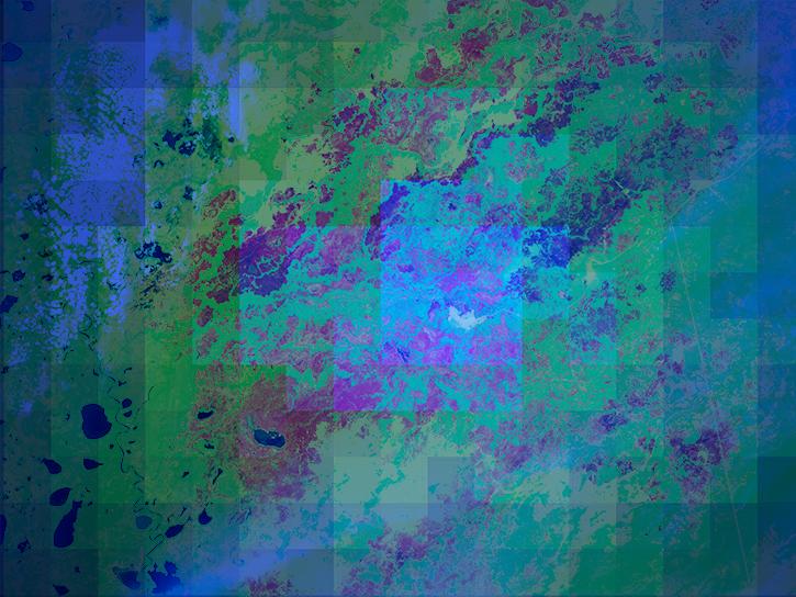 image of satellite false color fire data