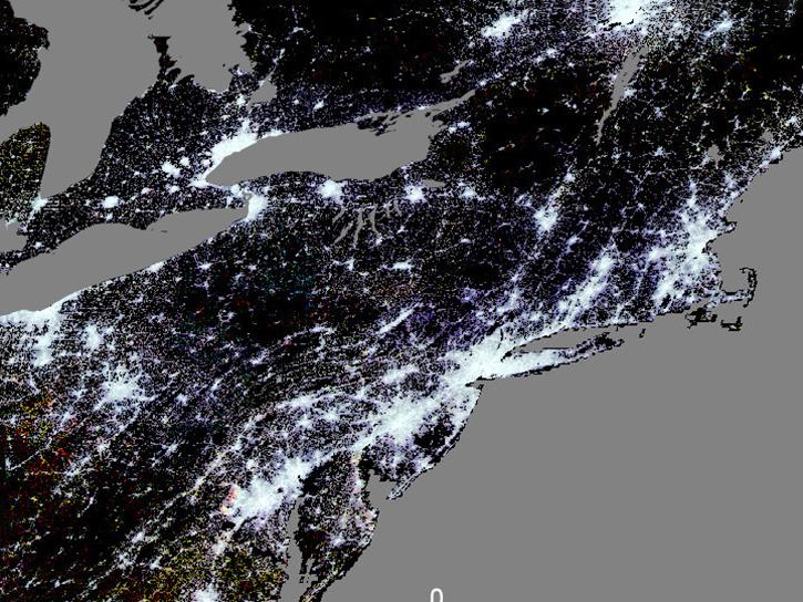 Example image for the VIIRS Plus DMSP Change in Lights (VIIRS+DMSP dLIGHT) dataset available at NASA's Socioeconomic Data and Applications Center.