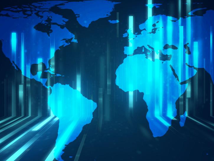 image of chart bars overlayed on Earth map projection