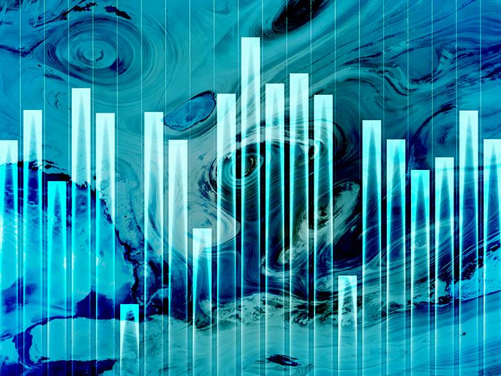 image of chart bars over land surface data