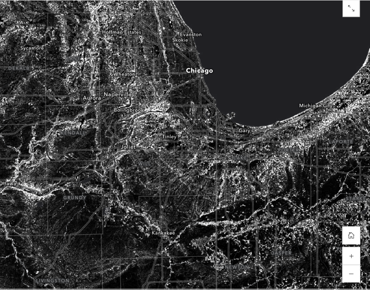 Web map displaying the Global 30-m Height Above Nearest Drainage (HAND) image service, produced by the Alaska Satellite Facility (ASF) using the Copernicus Global 30-m DEM.